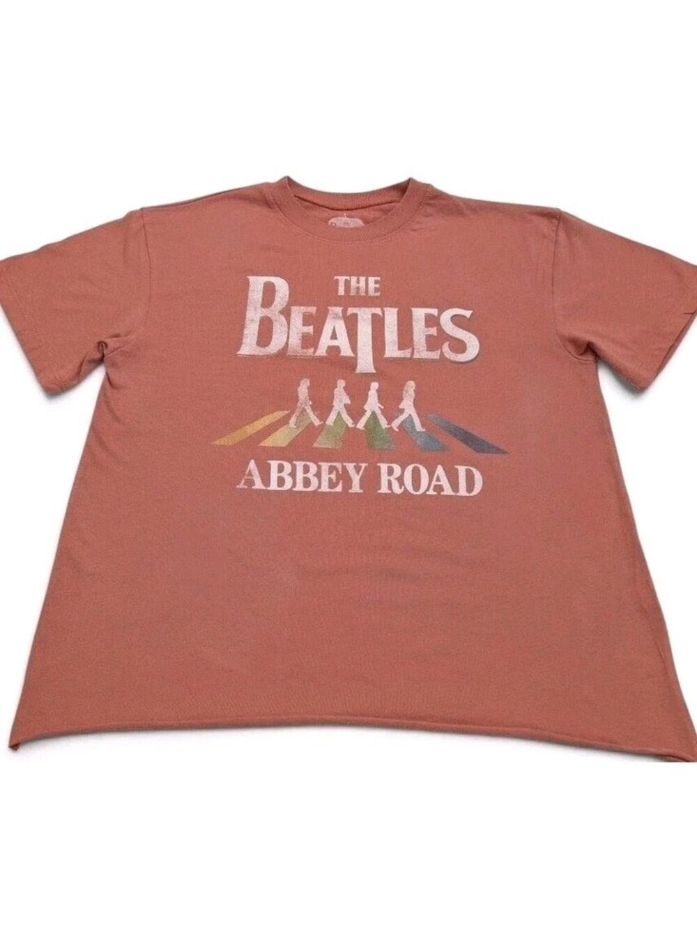 The Beatles Abbey Road Graphic Tee Small Rust Pink Raw Hem Band Shirt